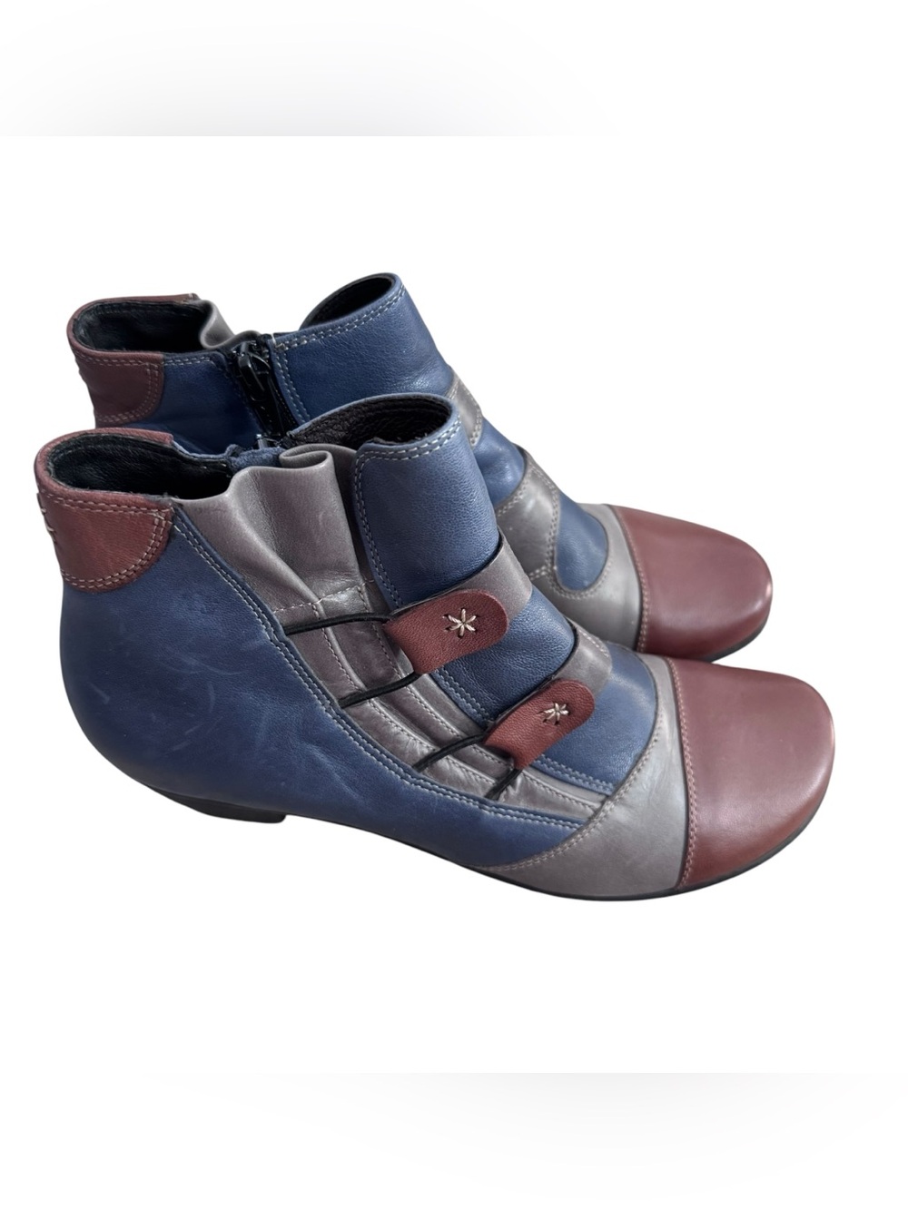 Anthropologie Fidji Leather Booties Ankle Boots Size 36.5 Multi Color Side Zip - Picture 3 of 11